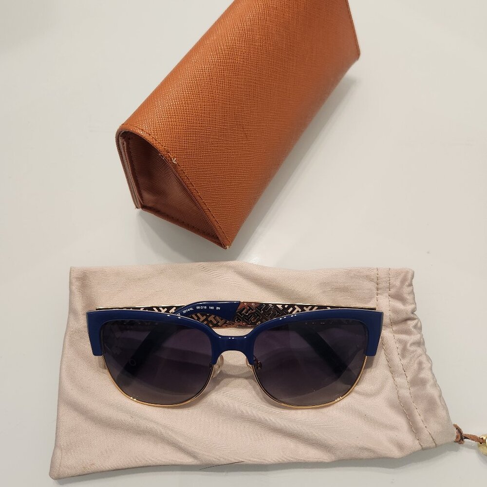 Tory Burch Sunglasses and Case - TY6032 Navy Gold - Picture 8 of 9